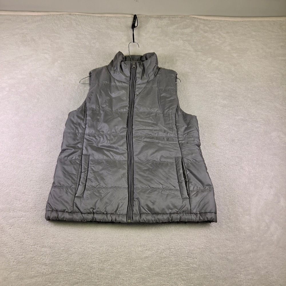 New York & Company Womens Small Gray Quilted Puffer Vest Fleece Lined Full Zip